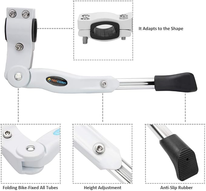 Bicycle Adjustable Aluminium Alloy Bike Bicycle Kickstand Side Kickstand Fit for 22" 24" 26"- White