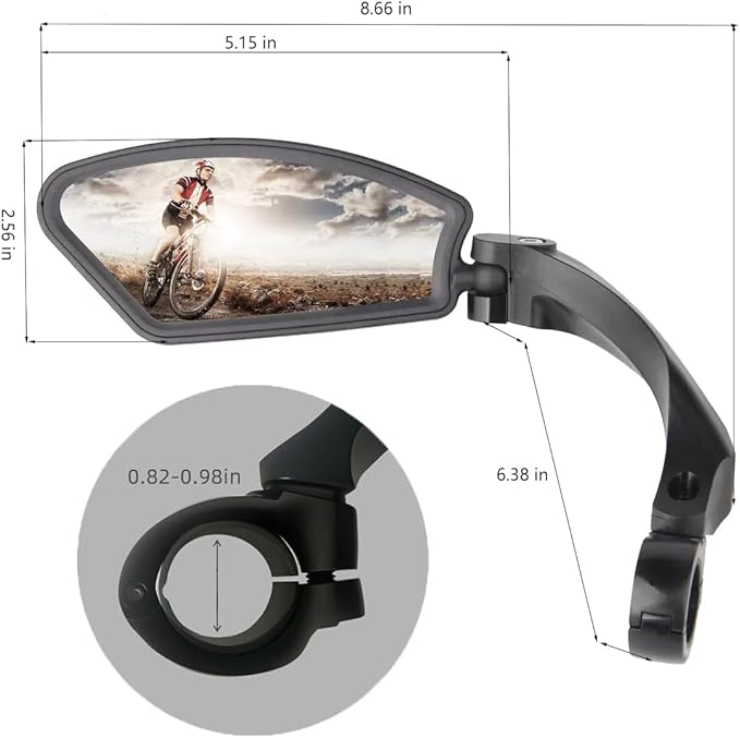 Bike Mirror Handlebar Mount, E-Bike Mirror for Handlebars, HD Glass Lens, Bike Rear View Mirrors, Clear & 360° Adjustable View Bicycle Mirrors for Bikes&E-bikes (Left)