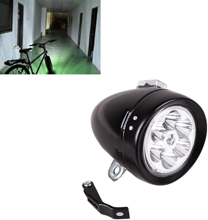 Bright 6 LED Metal Shell Front Light for Bicycle Headlight Retro Bike Head Lamp Classical Vintage Night Riding Safety Cycling Fog Light Headlamp with Bracket