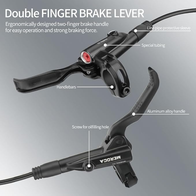 MEROCA M4 4-Piston Mountain Bike Hydraulic Disc Brakes Hydraulic Bike Brakes Front 800mm and Rear 1400mm with PM Adapter for 160mm Rotor