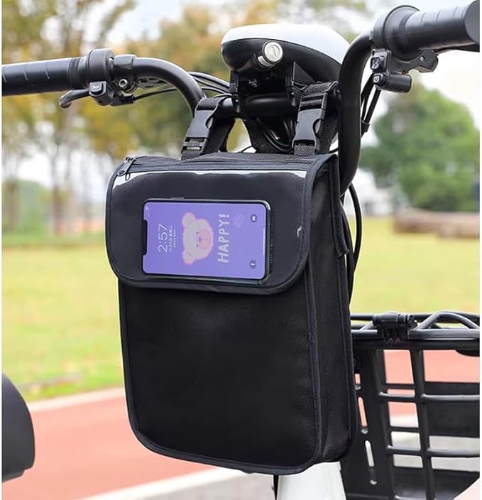 Electric Scooter Bag Storage Pouch Handlebar Attachement Large Capacity with Waterproof Phone Holder Pocket Front Hanging Bags Organizer for Bike Handle Bar eBike Motorcycle Bicycle Escooter