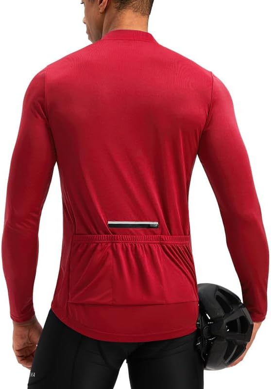 Bikewa Men's Cycling Jersey with 3+1 Rear Zipper Pockets Long Sleeve Moisture Wicking UPF 50+ Half Zip Riding Bike Shirts