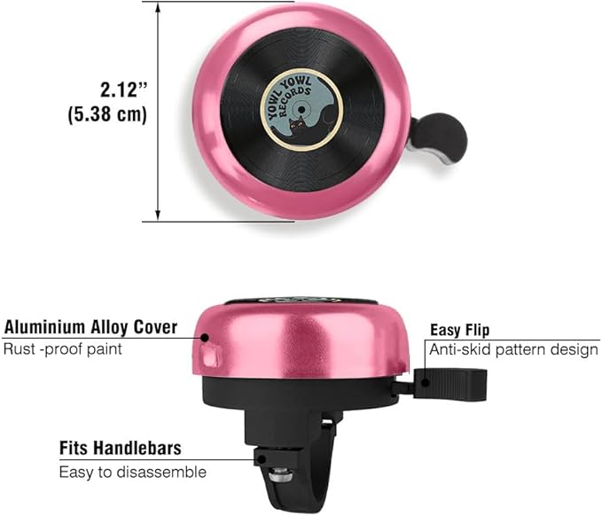 WIRESTER Pink Aluminum Round Bike Bell, Classic Ring Bicycle Bell, Bike Accessories Bell Ring for Adults Kids Girls Boys