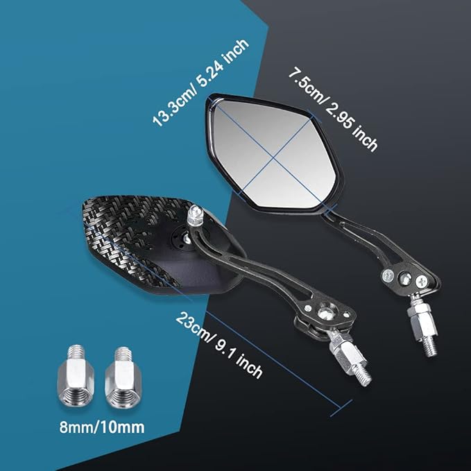 ASUBHA 2PCS Motorcycle Mirrors, Motorcycle Mirrors for Handlebar, Convex Handlebar Rear View Side Mirror with M8 M10 Bolt, Wide Angle Rear View Mirror Car Accessories for Scooter ATV UTV Dirt Bike