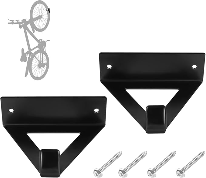 2 Pack Bike Rack Wall Hook Wall Mount Bike Hook Holder Storage Rack for Indoor Storage and Garage Organization Flip-Up Bicycle Rack with EVA for Bicycles - Mountain (Triangle Black)