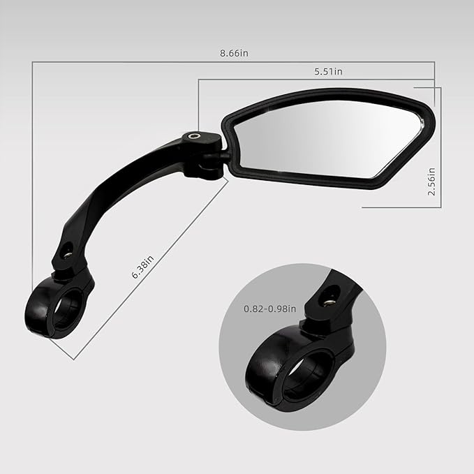 Bike Mirror Handlebar Mount, E-Bike Mirror for Handlebars, HD Glass Lens, Bike Rear View Mirrors, Clear & 360° Adjustable View Bicycle Mirrors for Bikes&E-bikes (Right)