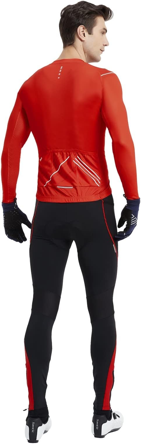 Santic Cycling Jersey Men's Long Sleeve Bike Reflective Full Zip Bicycle Shirts with Pockets