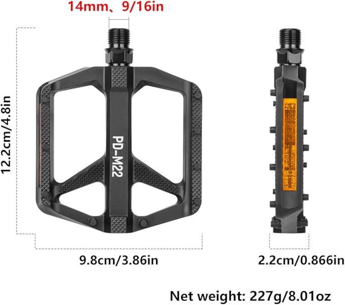Nylon Ultralight Bicycle Pedals - Universal 9/16" Fit for Mountain/Road/Commuter Bikes, Lightweight Non-Slip Design with Built-in Reflectors