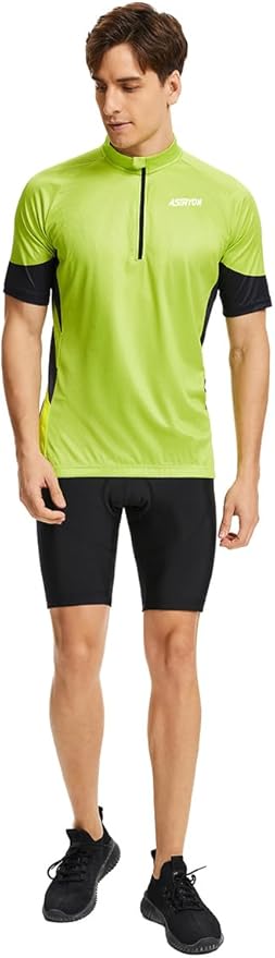 Men’s Cycling Jersey Short Sleeve UPF Half-Zip with 3+1 Zipper Pockets, Breathable Quick-Dry Moisture Wicking Fabric