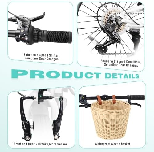 20 Inch Folding Bike for Adults with Basket, Phone Holder & Fenders, Steel Frame 6-Speed City Commuter, Dual V-Brake Portable Compact Bicycle for Men & Women