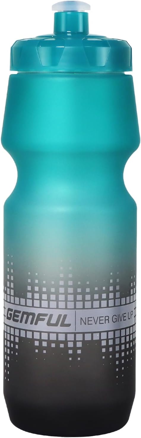 GEMFUL Bike Water Bottle 24oz Cycling Water Bottle BPA-Free with Leak-Proof Lid Squeeze Design No-Sweat Grip Fits Standard Bike Cages for Mountain Road Bikes (Green Black)