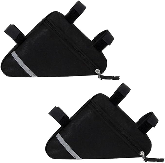 2 Pieces Bike Triangle Bag, Waterproof Bicycle Front Tube Frame Triangle Bag with Double-Sided Reflective Decoration (Black)