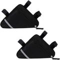 2 Pieces Bike Triangle Bag, Waterproof Bicycle Front Tube Frame Triangle Bag with Double-Sided Reflective Decoration (Black)
