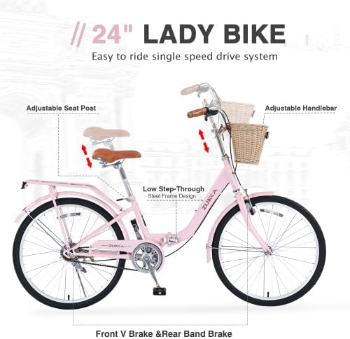 24 Inch/26 Inch Single Speed Folding Lady Bike, Durable Steel Frame,Compact Design for Easy Storage and Commuting