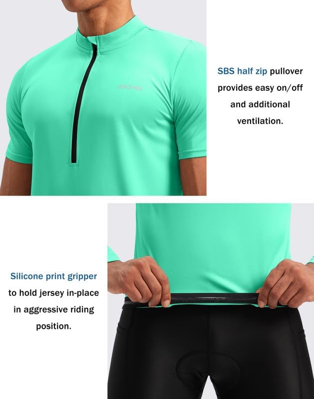 Bikewa Men's Cycling Jersey Moisture Wicking Short Sleeve UPF Half Zip Bike Road Riding Biking Shirts for Men Zipper Pockets