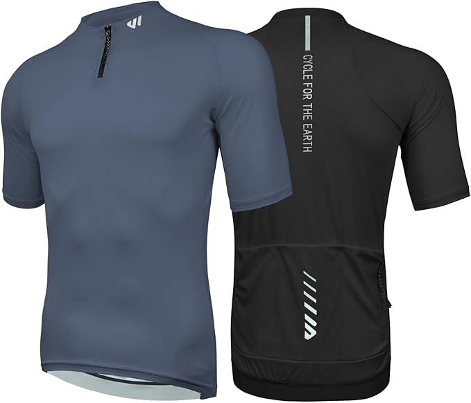 Wulibike Cycling Jersey Men Short Sleeve, Road Bike Shirts 1/4 Zipper with Pockets, Bicycle Clothing Breathable Quick Dry