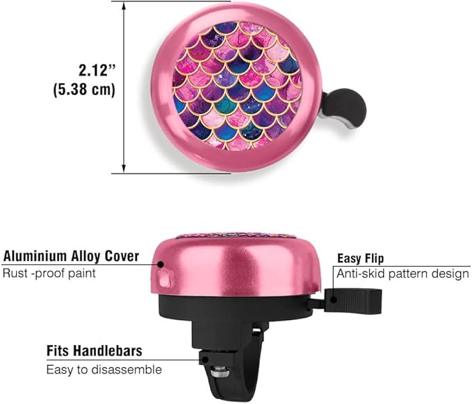 WIRESTER Pink Aluminum Round Bike Bell, Classic Ring Bicycle Bell, Bike Accessories Bell Ring for Adults Kids Girls Boys