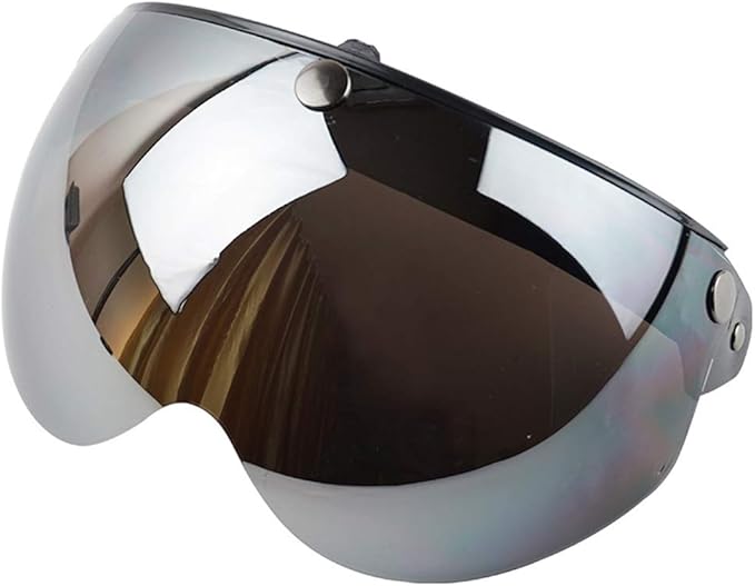Helmet Visor Replacements,Universal 3 Snap Retro Helmet Visor Windproof Sun Shield Half Face Motorcycle Helmets Visor,Up Down Open Face Helmet Half Face Shield(Mirror)