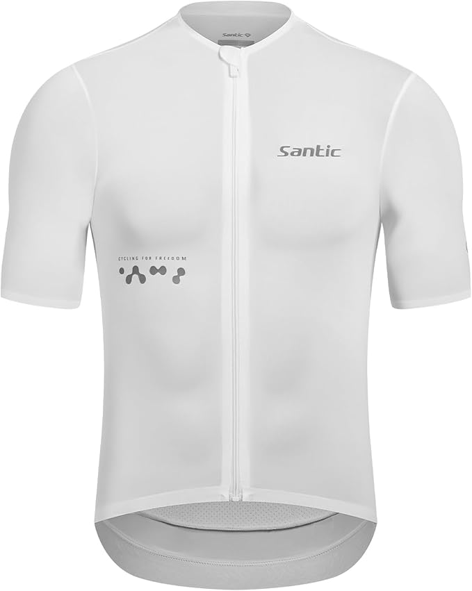 Santic Men's Cycling Jersey Short Sleeve Tops Bicycle Bike Shirt Full Zipper UPF 50+ Bicycle Jersey with Pockets