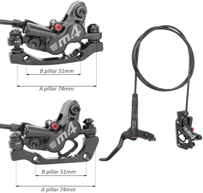 JFOYH 4-Piston MTB Hydraulic Brake Set with 160mm Floating Disc Rotors, Front and Rear Hydraulic Disc Brake Kit for MTB(Pre-Bled, Included Original Pads)