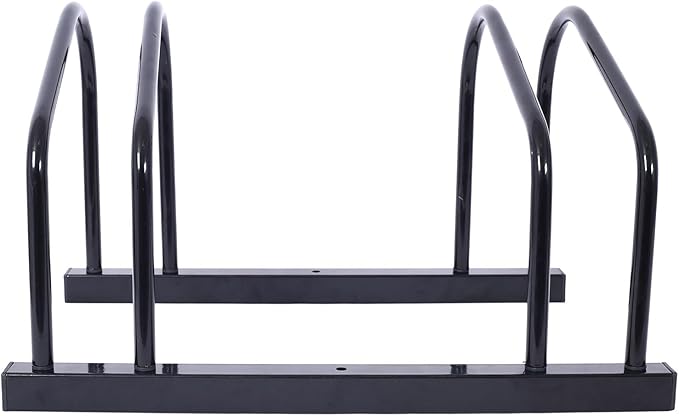 2-Bike Floor Stand, Heavy-Duty Bike Parking Rack for Garage Storage, Indoor/Outdoor Bicycle Floor Stand Fits 22–28" Wheels, Holds Tires up to 2.15", Steel Bike Organizer for Mountain & Road Bikes,Blac