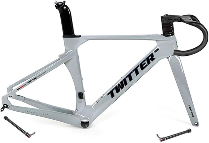 700C Carbon Road Bike Frameset 46/48/50/52/54/56cm Racing Frame Disc Brake 100mm/142mm Thru Axle Frame 90x420mm Handlebar Internal Routing(Light Gray,52CM)