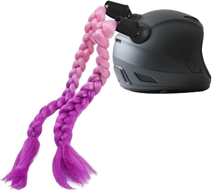 Helmet Pigtail Braids, 2PCS Motorcycle Helmet Ponytail Hair Tails Braid with Detachable Suction Cup, Hel-met Not Included, Bike Decoration Accessories, Universal for Bicycle Motorbike (Style2)