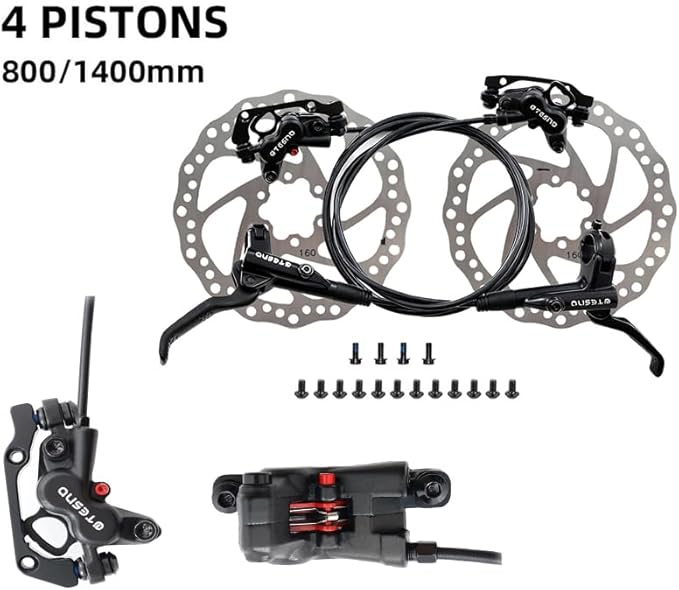 MTB Hydraulic Disc Brakes Set Left Front 800mm Right Rear 1400mm with 160mm Rotors,Aluminum Oil Pressure Calipers Levers for Mountain bike E-Bike Fat Bike Road Bike