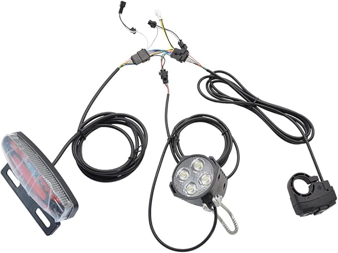 TEQIN Ebike Headlight and Tail Light Sets, 24V to 48V Front Rear Warning Lights Kit, LED Night Spotlight Cycling Modification Parts 24-48V