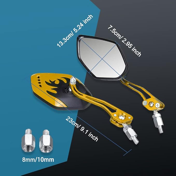 ASUBHA 2PCS Motorcycle Mirrors, Scooter Mirrors, 360°Adjustable Motorcycle Side Mirror with 8mm & 10mm Bolt, Motorbike Handlebar Wide Angle Rear View Accessories Universal for ATV UTV Dirt Bike