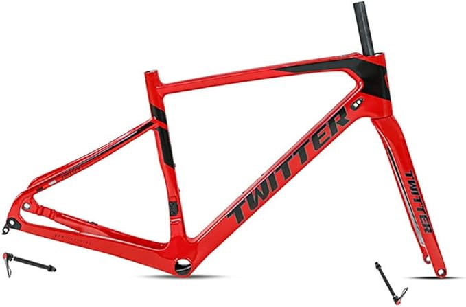 Carbon Road Bike Frameset Disc Brake 700C Off-Road Racing Frame 45/48/51/54cm Front 100mm Rear 142mm Thru Axle Frame Set(Red,51CM)
