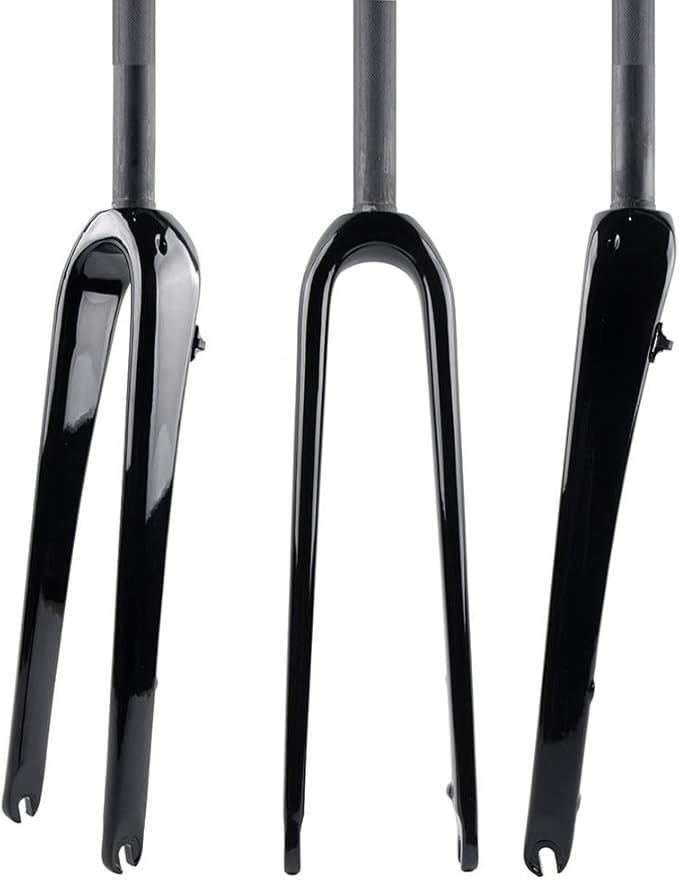 Carbon Fiber Rigid Fork 700C*45C Gravel Fork 1-1/8 Straight/Tapered Threadless Flat Disc Brake Road Bike Fork QR 9mm Lightweight(Straight Glossy Black)
