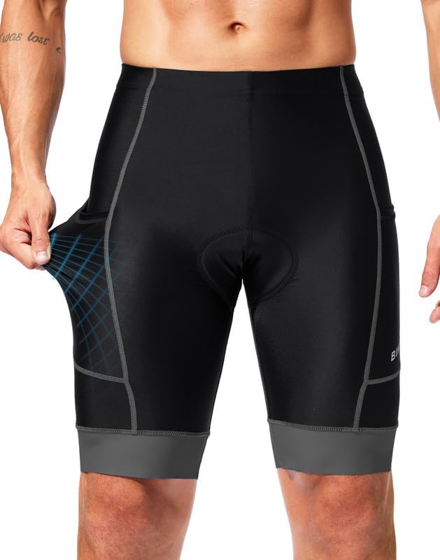 Bikewa Padded Bike Shorts for Men 4D Cycling Road Riding Biking Padding Bicycle Shorts with Phone Pockets