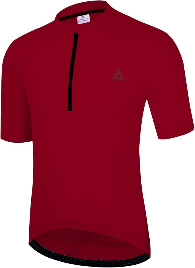 Men's Cycling Jersey Short Sleeves Bike Jersey 1/3 Zipper Solid Color Club Fit, Biking Cycling Shirt Zipper Pocket