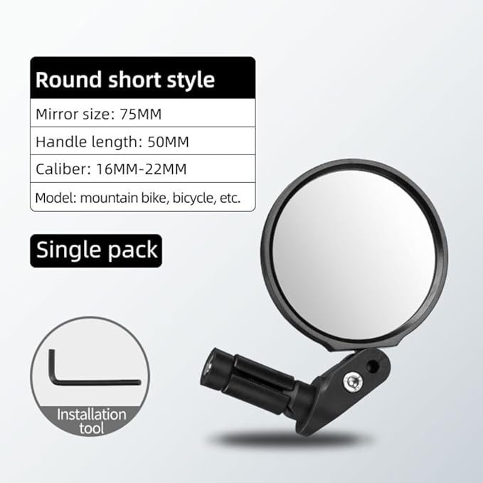 ROCKBROS Handlebar Bike Mirror, 360°Adjustable Safety Bicycle Rear View Mirror, Scratch Resistant Glass Lens Mirror(Short)