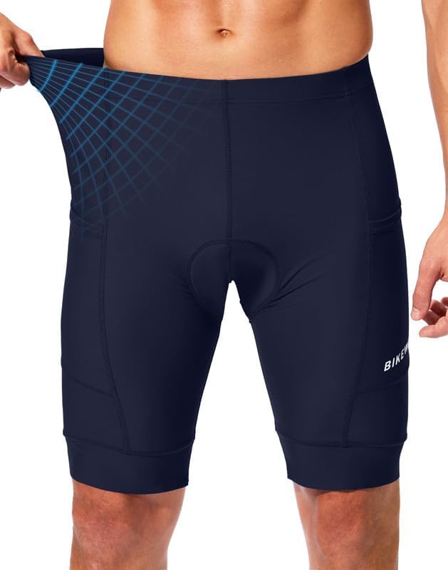Bikewa Padded Bike Shorts for Men 4D Cycling Road Riding Biking Padding Bicycle Shorts with Phone Pockets