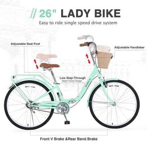 24 Inch/26 Inch Single Speed Folding Lady Bike, Durable Steel Frame,Compact Design for Easy Storage and Commuting
