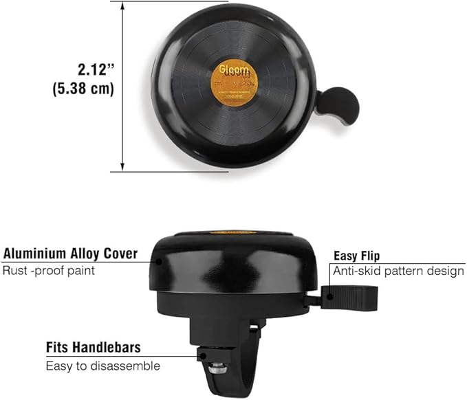WIRESTER Black Aluminum Round Bike Bell, Classic Ring Bicycle Bell, Bike Accessories Bell Ring for Adults Kids Girls Boys