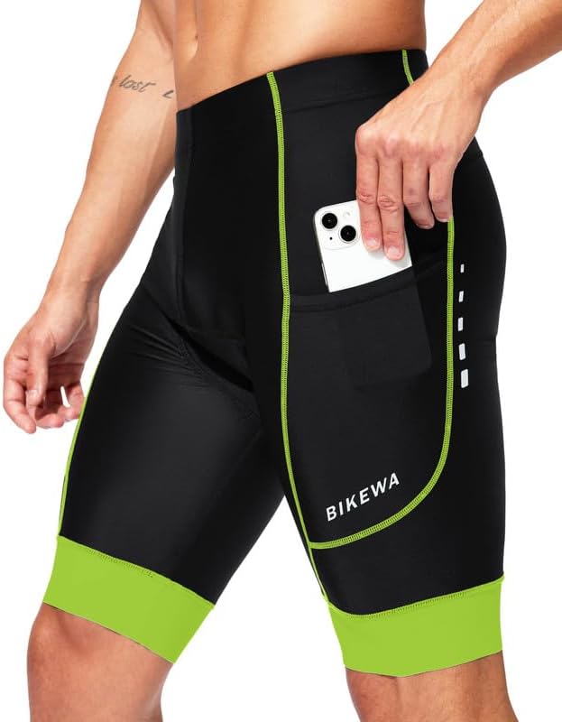 Bikewa Padded Bike Shorts for Men 4D Cycling Road Riding Biking Padding Bicycle Shorts with Phone Pockets