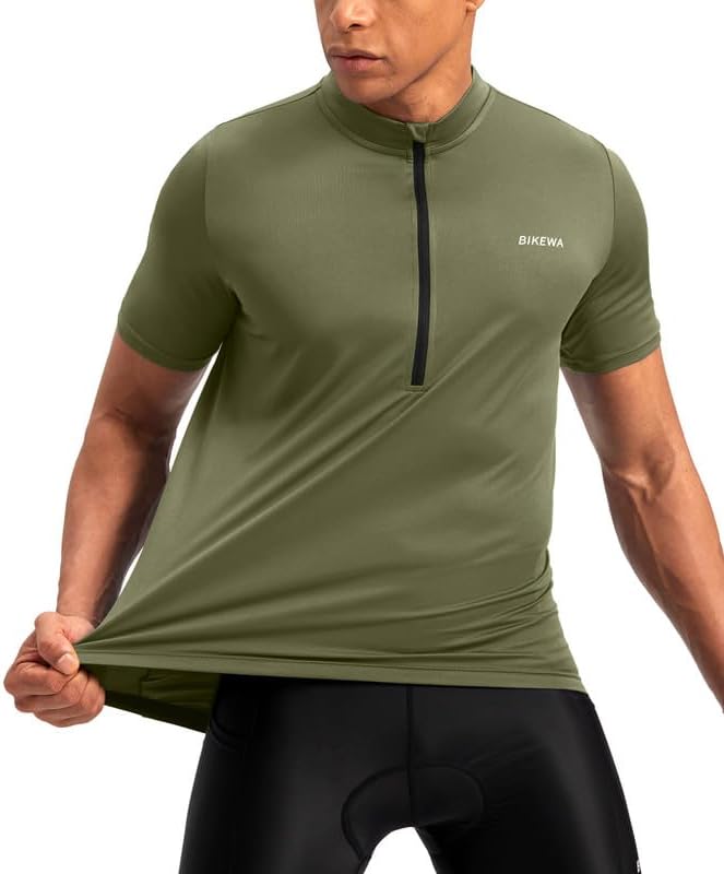 Bikewa Men's Cycling Jersey Moisture Wicking Short Sleeve UPF Half Zip Bike Road Riding Biking Shirts for Men Zipper Pockets