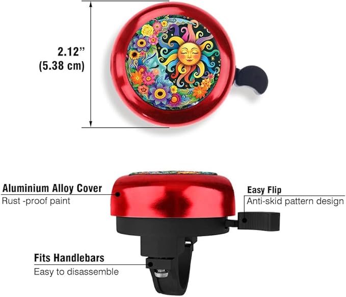 WIRESTER Red Aluminum Round Bike Bell, Classic Ring Bicycle Bell, Bike Accessories Bell Ring for Adults Kids Girls Boys