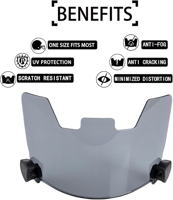 Football Visor Helmet Clear Visor, Scratch Resistant, UV Block, Anti-Fog, Anti-Cracking. Fits Youth and Adult Football Helmets.