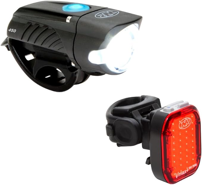 NiteRider Swift 450 + Vmax+ 180 Front & Rear Bike Light Combo 450 Lumen Front & 180 Lumen Rear Lights USB-C Rechargeable Lightweight IP64 12 Total Modes for Bike Safety Commuting Bicycle Night Riding