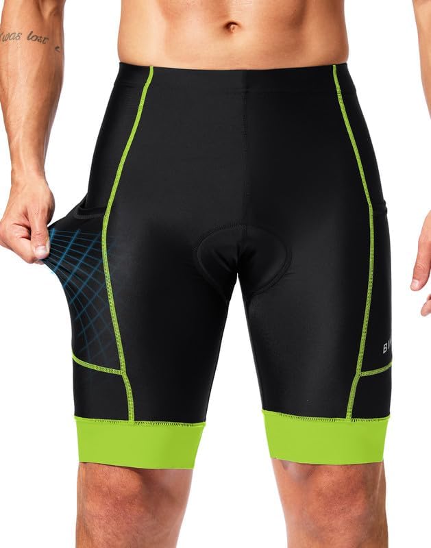 Bikewa Padded Bike Shorts for Men 4D Cycling Road Riding Biking Padding Bicycle Shorts with Phone Pockets