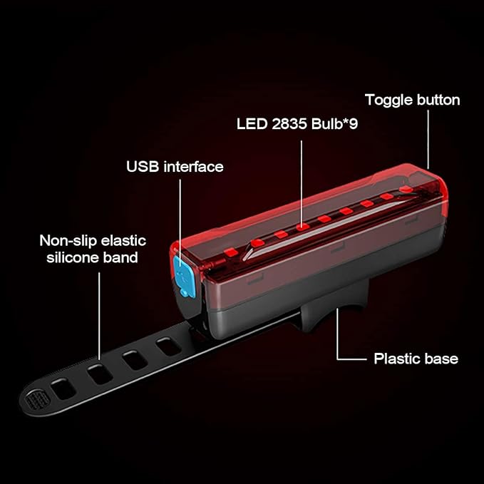 2 Pack LED Bike Tail Light,1200mAh Runtime 50 Hours,USB Rechargeable Bicycle Rear Light,IPX5 Waterproof,5 Light Modes for Adults Kids Men Women Road Mountain
