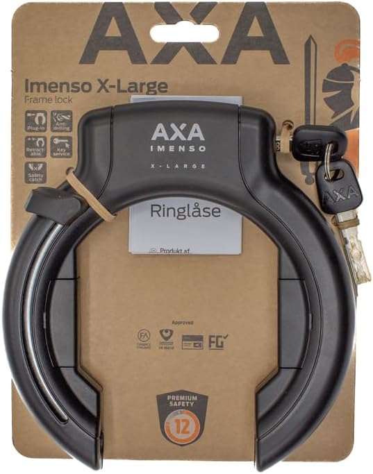 AXA Imenso X Large Retractable Frame Lock - Key is Removable - Wide Opening 70mm - Security Level 12 - Can be Combined with Chain - Black