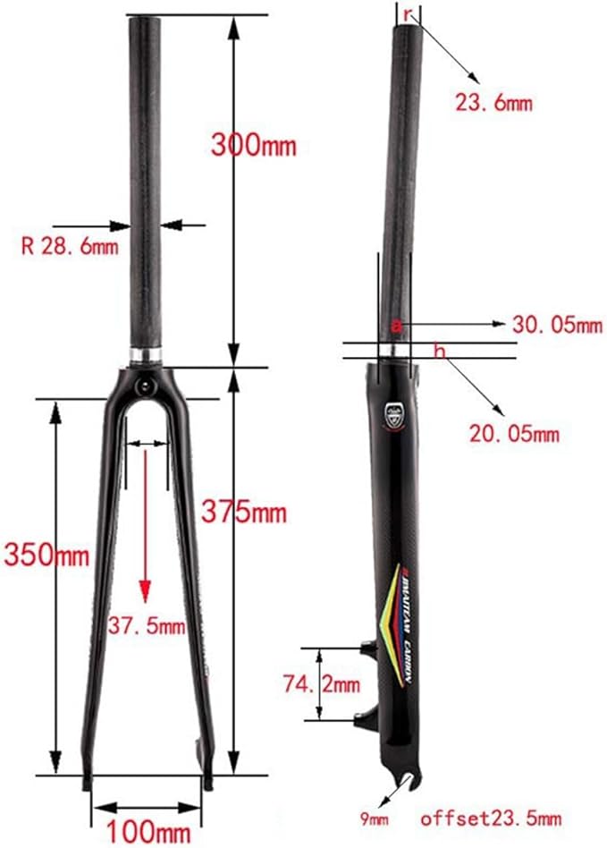 28.6mm Straight Bikes Front Forks 700C Road Bikes Forks Carbon Fiber Disc Brake Bikes Rigid Forks 9 * 100mm Quick Release(Black)