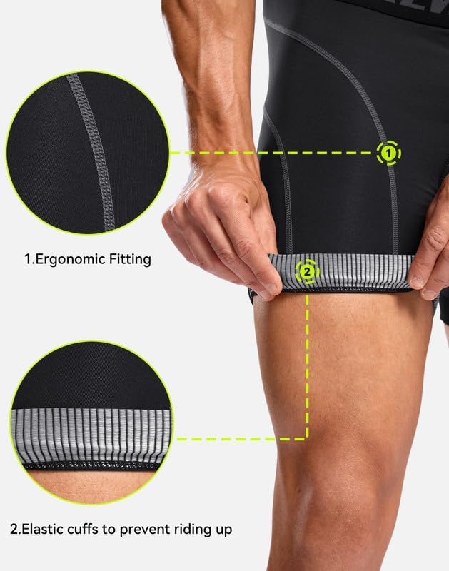 Bikewa Men's Cycling Underwear with Anti-Slip Leg Grips 4D Padded Bike Shorts MTB Liner for Bicycle Biking Riding