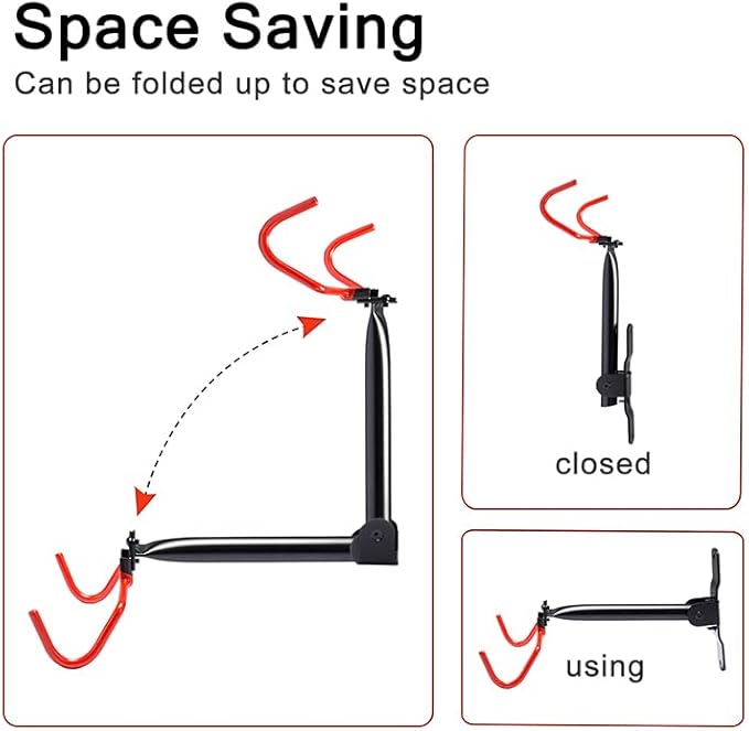 Wall Mount Bike Rack,Bike Hanger Horizontal,Bicycle Holder Heavy Duty,Garage Bike Storage,Garage Organization Bicycle Hook with Rubber,Foldable and Adjustable Angle(2 pack)
