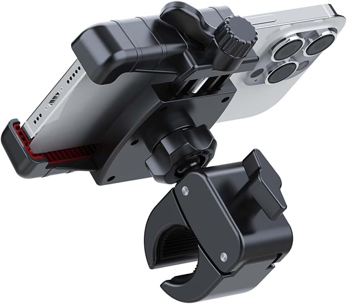 Bike Phone Holder Mount,Motorcycle Handlebar Cell Phone Clamp, Anti-Shake Phone Clip with Cushioned Silicone Pads, Camera Friendly Hands Free Sport for iPhone Samsung 4.7-7.2” Smartphone